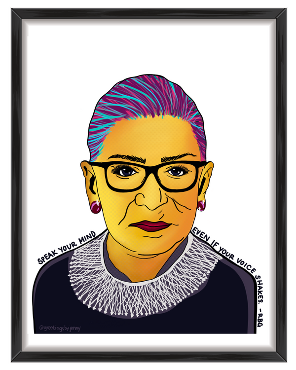 Ruth Bader Ginsburg bright vivid pop art print greetings by jenny
